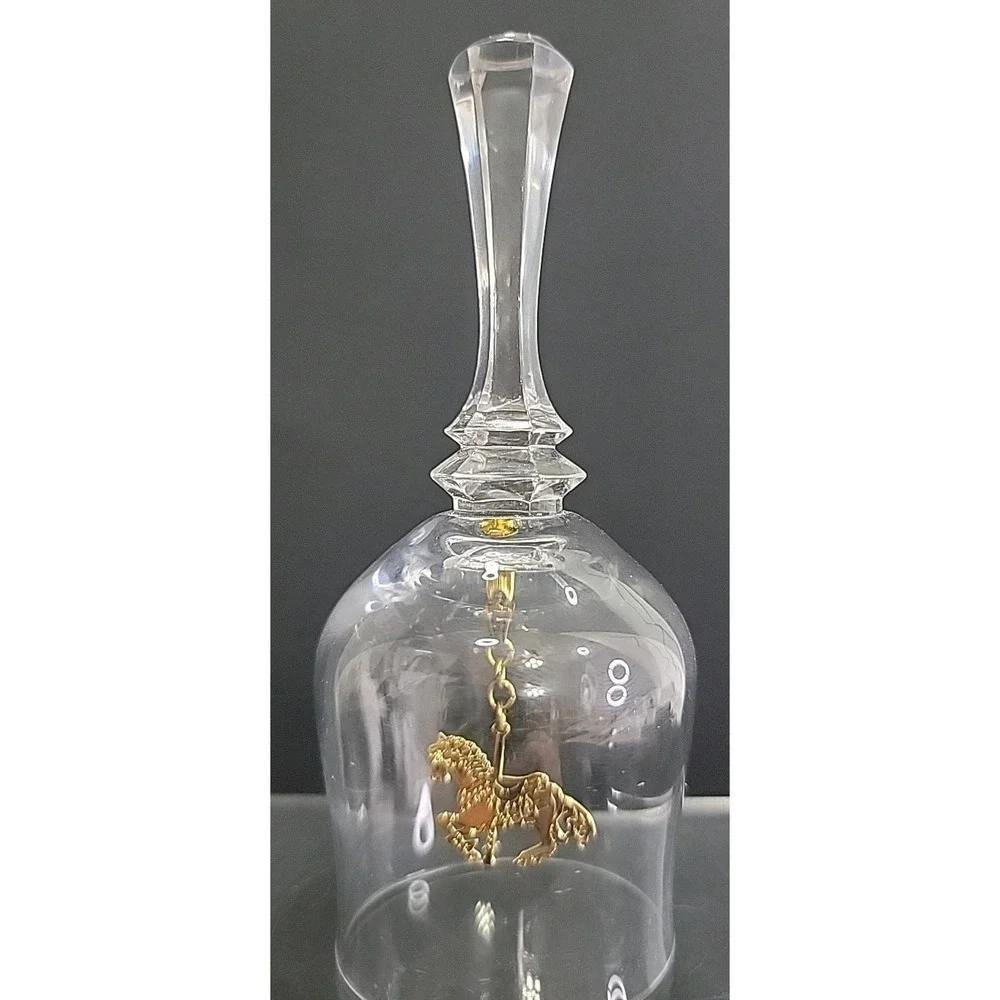 Vintage Lead Crystal Bell With Carousel Horse Clapper, 4.5